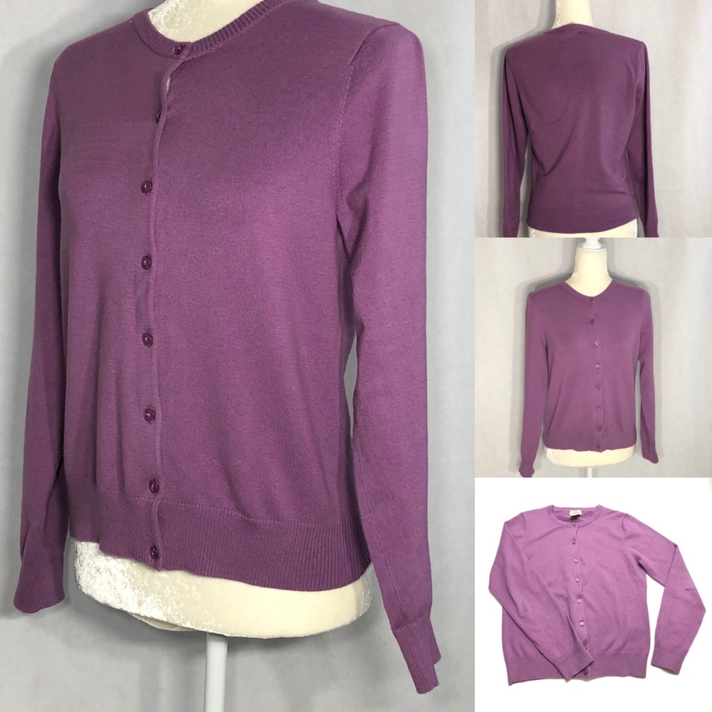 LLBean women’s top bottom up cardigan purple Sz xs